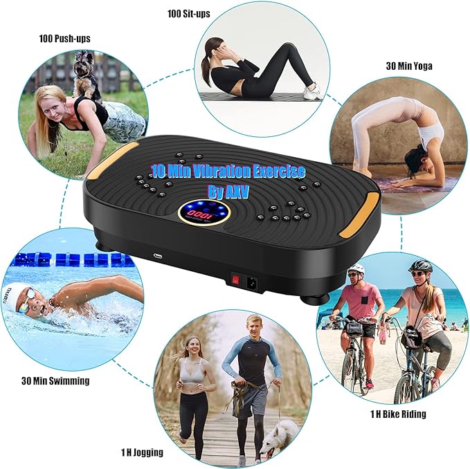 AXV Vibration Plate Fitness Platform Exercise Machine Vibrating Lymphatic Drainage Shaking Full Body Shaker Workout Vibrate Stand Shake Board Sport Gym for Weight Loss Fat Burner for Women Men-Ruum Studio Home