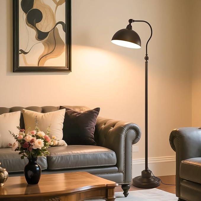 Bright Reading Floor Lamp with Remote Control and Bluetooth Dimming,Rustic Vintage Living Room Bedroom Bedside Office Study Library Adjustable Black Standing Warm Lights, Mid Century Modern Home Decor-Ruum Studio Home