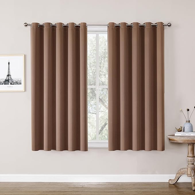 ChrisDowa Blackout Curtains 70 inches Wide for Bedroom - 2 Panels Set Extra Wide Grommet Thermal Insulated Room Darkening Curtains for Living Room (Cappuccino, 70 x 63 Inch)-Ruum Studio Home