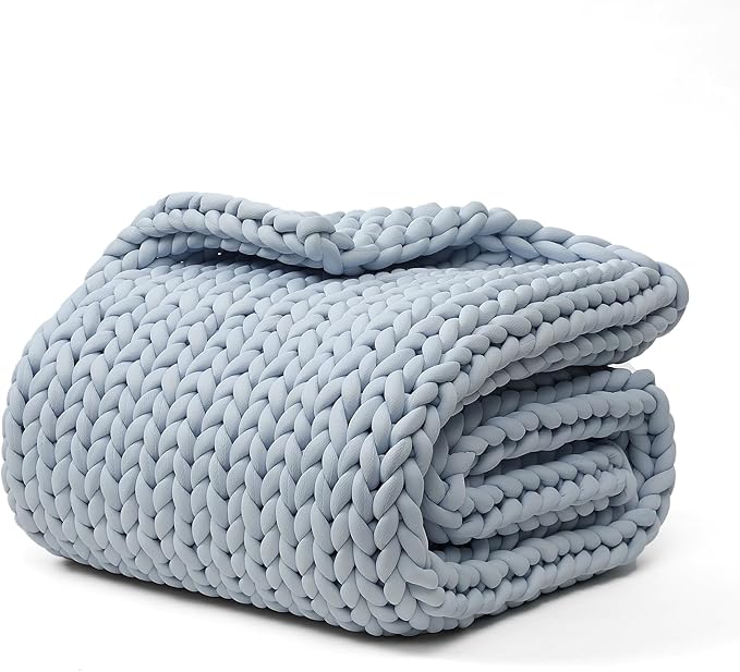 YnM Cooling Chunky Throw Blanket, Medium-Weight, Hand Knitted, Skin Friendly, Ventilated and Breathable, Machine Washable, Home Décor Piece for Couch, Sofa and Bed (Azure Blue, 60x80 Inch)-Ruum Studio Home