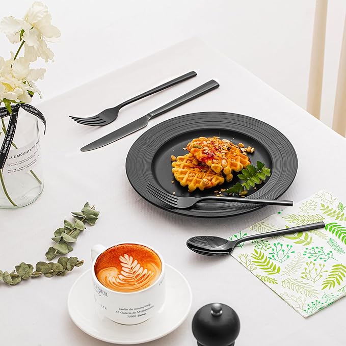 KINGSTONE Black Silverware Set, 20-Piece Forged Flatware Set Cutlery Set Premium Stainless Steel, Service for 4, for Kitchen, Home, Wedding, Party, Mirror Polished and Dishwasher Safe-Ruum Studio Home