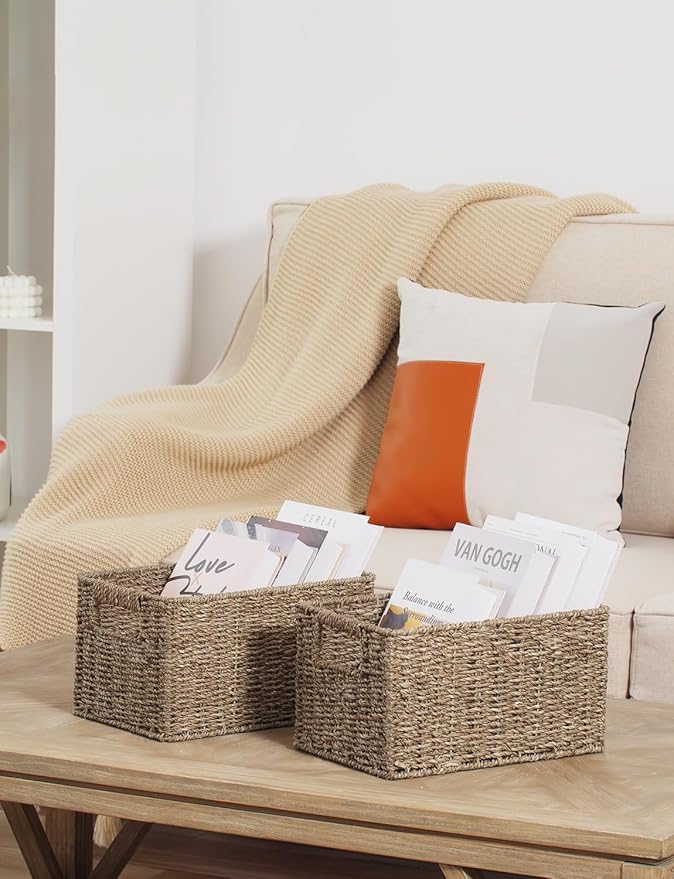 StorageWorks Wicker Storage Basket for Organizing, Medium Seagrass Storage Baskets with Built-in Handles for Pantry, Shelves,2-Pack-Ruum Studio Home
