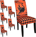 JQinHome Orange Halloween Chair Slipcover,Cat Chair Covers Set of 6, High Stretch Washable Chair Protector Cover for Dining Room, Kitchen,Home Party,Wedding Ceremony(Cat Orange,6PC)-Ruum Studio Home