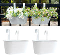 10" Hanging Flower Pots, Pack of 2 White Metal Outdoor Patio Balcony Planter, Railing Planters Fence Pot with Detachable Hook & Drainage Hole for Small Plants (White, 2Pcs)-Ruum Studio Home