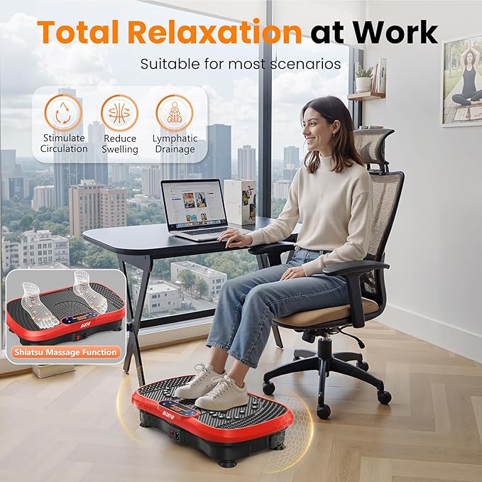 AXV Vibration Plate Fitness Platform Exercise Machine Vibrating Lymphatic Drainage Shaking Full Body Shaker Workout Vibrate Stand Shake Board Sport Gym for Weight Loss Fat Burner for Women Men-Ruum Studio Home