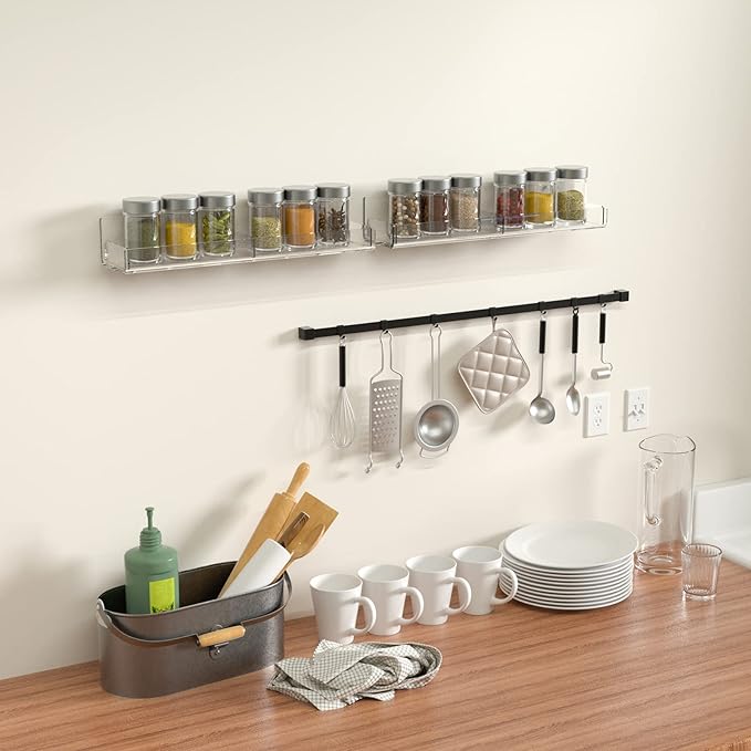 Acrylic Spice Rack Wall Mount, Hanging Spice Shelf Racks for Seasonings, Kitchen Spice Jars Wall Organizer Storage Holder, 2 Pack-Ruum Studio Home