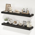 Floating Shelves for Wall, 40" W x 8" D x 1.5" H, Wooden Wall Mounted Display Shelves with Invisible Brackets for Living Room, Bedroom, Bathroom, Kitchen Decor and Storage, Set of 2, Black-Ruum Studio Home