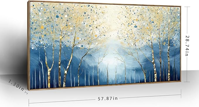 amatop Extra Large Framed Wall Picture for Living Room Abstract Forest Canvas Art Print Modern Landscape Tree of Life Picture Oversized Birch Artwork Bedroom Home Office Decor Blue Orange 58x29 Inch-Ruum Studio Home