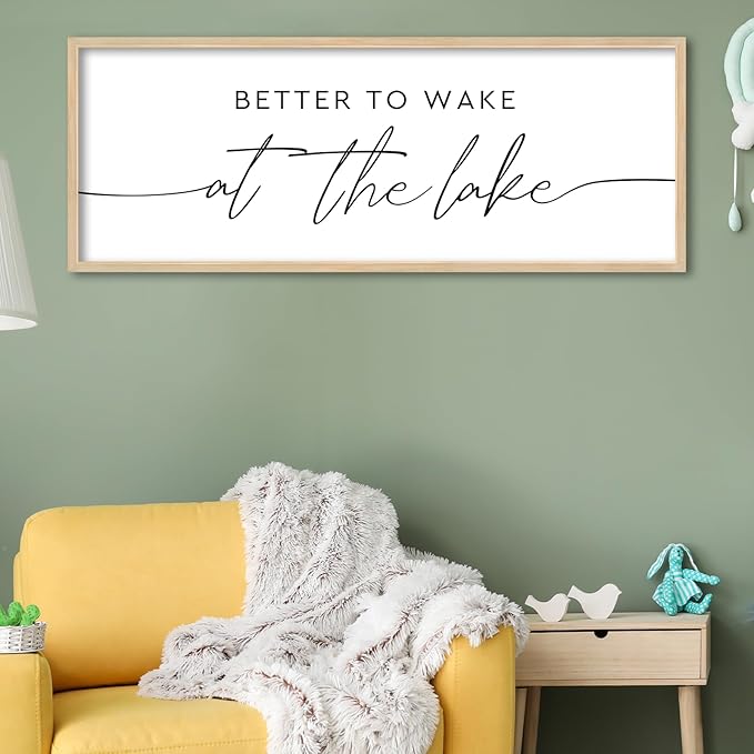 SRSZHIYUE Better To Wake At The Lake Wall Decor Above Bed Sign 32"×12" for Lake House Bedroom Over Bed Large Wood Framed Wall Hanging Art (Wood)-Ruum Studio Home