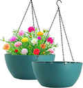 WOUSIWER 13 inch 2 Pack Large Hanging Planters for Indoor Outdoor Plants with Drainage Holes and Chain, Round Hanging Flower Pots for Garden Home Porch Decor, Myrtle Green-Ruum Studio Home