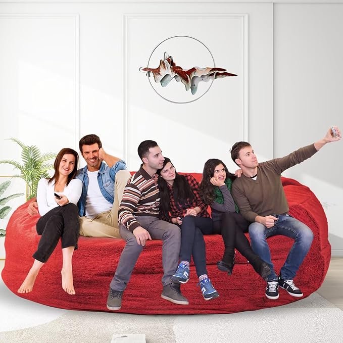 Bean Bag Chair for Adults 8FT,Soft Removable Cover for Teens/Girls Bedroom,Fluffy Giant Round Floor Beanbag Lounger Chairs (No Filler,Big Red)-Ruum Studio Home
