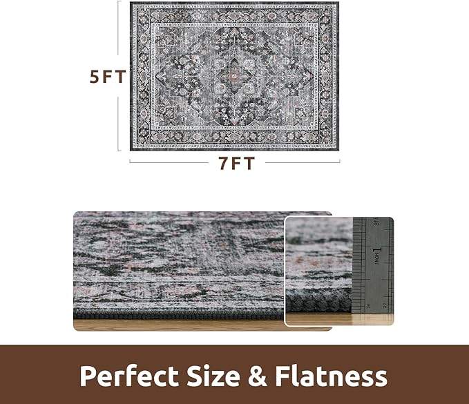 AMOAMI-Area Rug 5X7 Rugs for Living Room-Vintage Soft Black Rugs for Bedroom-Non Slip Carpet-Machine Washable Rug for Dining Room Living Room Bedroom Office Under Table Dark Grey & Black-Ruum Studio Home