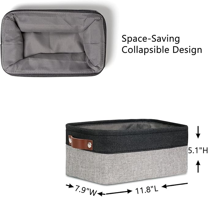 DULLEMELO Small Storage Baskets for Shelves, Small Fabric Collapsible Rectangular Storage Bins for Shelves, Closets, Nursery, Home, Office, Empty Gift Baskets (6-Pack, Black&Gray)-Ruum Studio Home