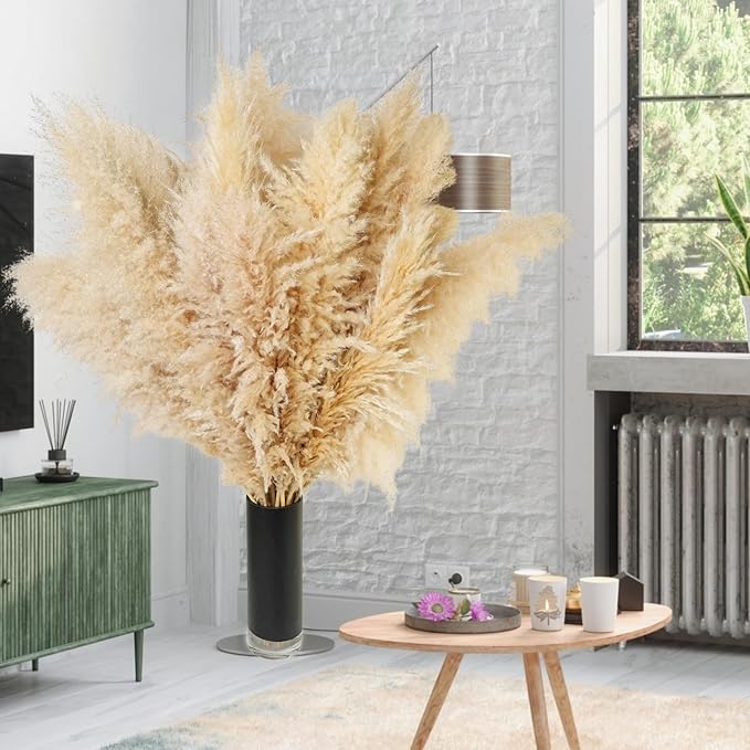 10 PCS 40" Tall Pampas Grass Stems in Natural Beige, Add a Boho Touch to Your Space—Pompas Grass Ideal for Floral Arrangements, Floor Vases, Weddings, and Creating a Bohemian Ambiance at Home.-Ruum Studio Home