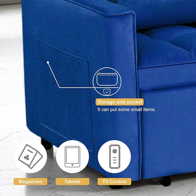 3 in 1 Sleeper Sofa Bed, Futon Sofa Bed for Living Room with Side Pocket, Blue Sleepers Sofas Couch with Pullout Beds, Convertible Love Seat Sleepers couch for Living Room, Bedroom, Small Space-Ruum Studio Home