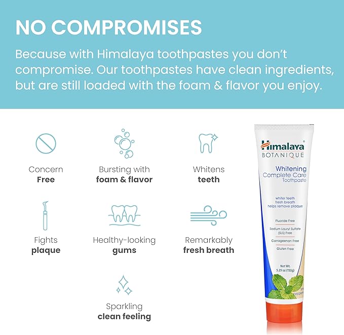 Himalaya Botanique Whitening Complete Care Toothpaste, Peppermint Flavor - Whitening Toothpaste Without Fluoride for Brighter Teeth & Fresh Breath - Vegan, Gluten Free, 5.29 oz-Ruum Studio Home