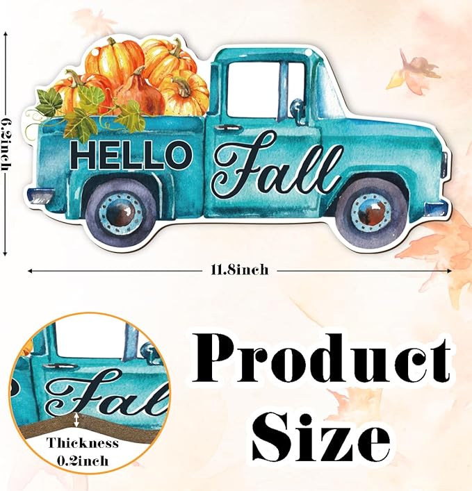 Fall Door Hanger - Pumpkin Welcome Sign, Hello Fall Wood Hanging Decors, Rustic Thanksgiving Decorative for Porch, Indoor Outdoor Autumn Door Decor(Truck), Housewarming Gift, Home Indoor Outdoor Deco-Ruum Studio Home