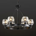 Black Wagon Wheel Chandelier, 24 Inch Black Chandeliers with Unique Glass Shade, 6-Light Crystal Farmhouse Wagon Wheel Chandeliers for Dining Room, Round Chandelier for Living Room, Foyer, Entryway-Ruum Studio Home