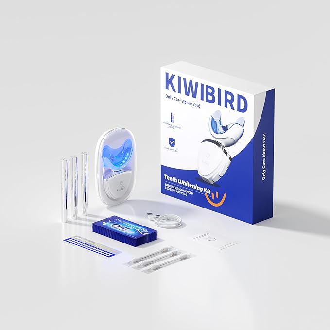 KIWIBIRD Teeth Whitening Kit for Sensitive Teeth – 3 Gel Pens, LED Light with Wireless Charging Case, IPX7 Waterproof, Enamel-Safe at-Home Dental Care Tool-Ruum Studio Home