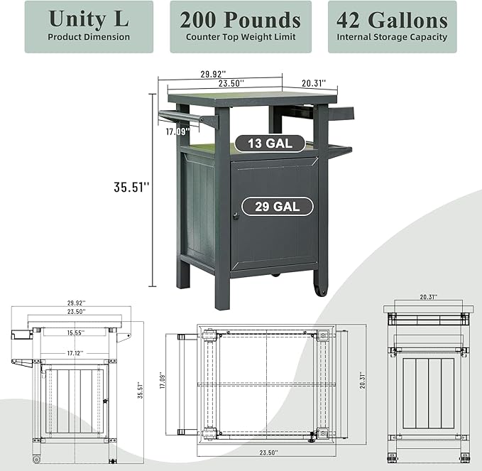 Domi Grill Carts Outdoor with Storage and Wheels, Whole Metal Portable Table and Storage Cabinet for BBQ,Deck,Patio,Backyard(Dark Grey)-Ruum Studio Home