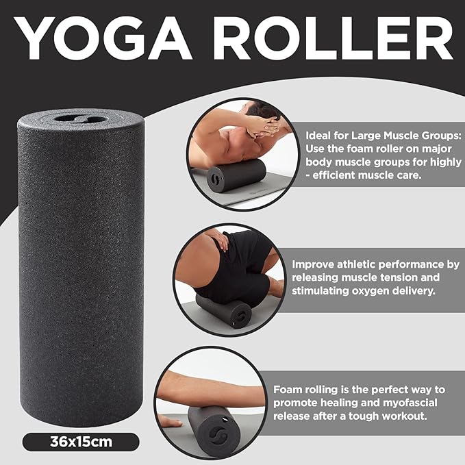 5 in 1 Foam Roller Set with Peanut Massage Ball, Curved Muscle Brush - Yoga Roller, Massage Ball, Trigger Point Triangle for Deep Tissue Relief (Black)-Ruum Studio Home