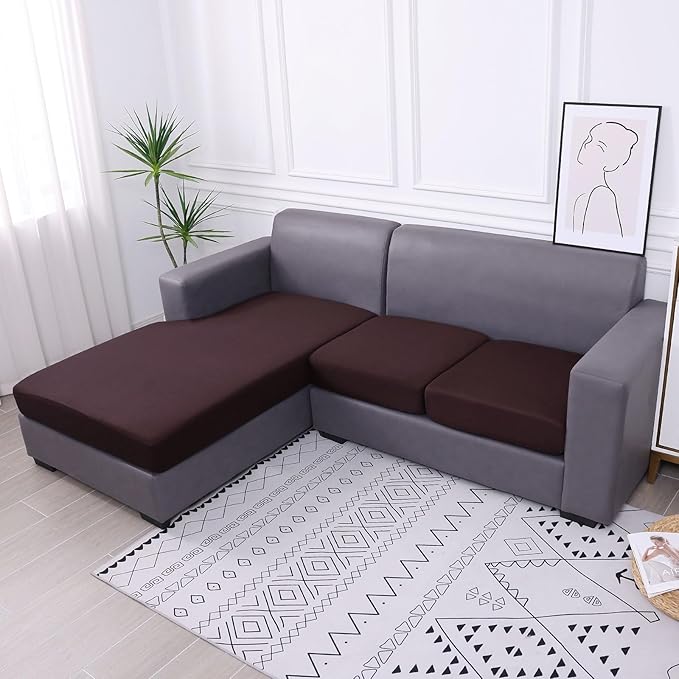 hyha Waterproof Couch Cushion Covers, Sectional Sofa Slipcovers Washable, L Shape Chaise Dog Couch Covers for Sectional Sofa, Universal Furniture Protector (1 Piece for Chaise, Chocolate)-Ruum Studio Home