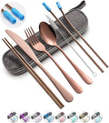 Travel Utensils Set with Case Reusable Portable Cutlery Set Stainless Steel 8pcs Including Dinner Knife Fork Spoon Chopsticks straws(Rose Gold)-Ruum Studio Home