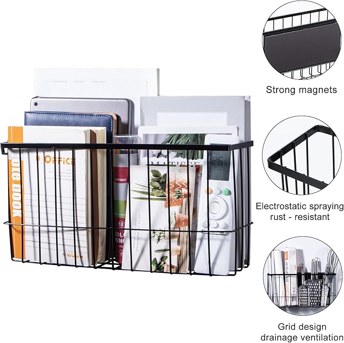 dedoot Magnetic Holder Locker 14.1"x 3.9"x 7" Strong Magnetic Black Mesh Holder Magnetic Basket Organizer Shelf Rack for Whiteboard,Fridge, Sponge, Recipe, Beverage,Refrigerator,Office File Foil-Ruum Studio Home