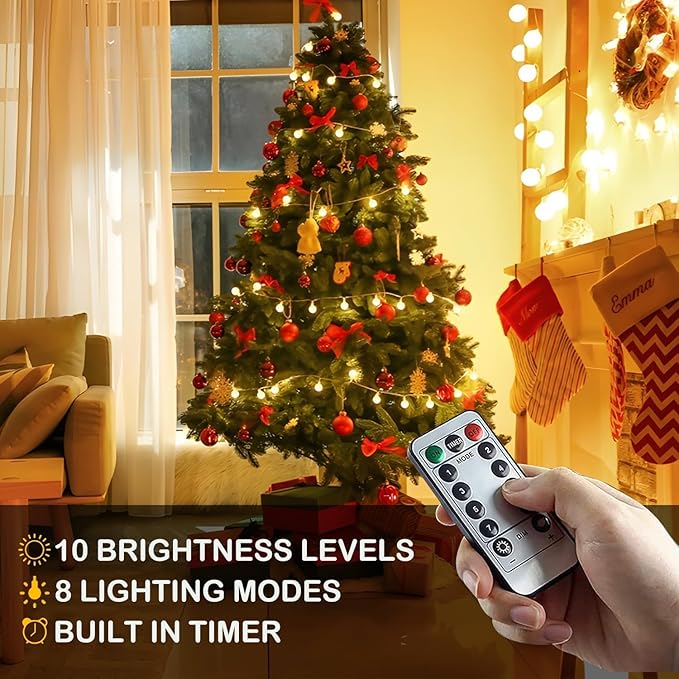 Globe String Lights 65.6 Ft. 120LEDs 8 Modes with Remote,USB Fairy Lights Plug in,Waterproof LED String Lights for Indoor Outdoor Bedroom Party Wedding Garden Christmas Tree Decor,Warm White-Ruum Studio Home