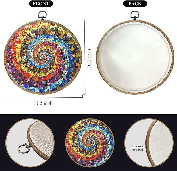 Colorful Glass Style Colorful Geometric Decoration Gift for Art Lovers Framed Round Wall Decor Canvas Wall Art Hanging Prints Artwork for Home Nursery Bedroom Living Room Decorations 10.2X10.2 Inch-Ruum Studio Home