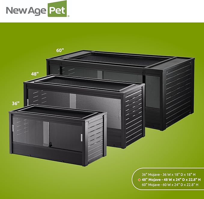 New Age Pet ECOFLEX 48 in Mojave Reptile Lounge in Espresso Black, Durable Wood Plastic Composite Habitat with Vented Side Panels, Removable Sliding Glass Doors, and Mesh Screen Top for Lamp Setup,-Ruum Studio Home
