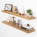 Floating Shelves for Wall, 40"W x 9.3"D x 1.5"H Rustic Solid Elm Wood Wall Shelves, Set of 2 with Invisible Heavy-Duty Metal Bracket, Deep Floating Shelf for Living Room Kitchen, Natural Finish-Ruum Studio Home