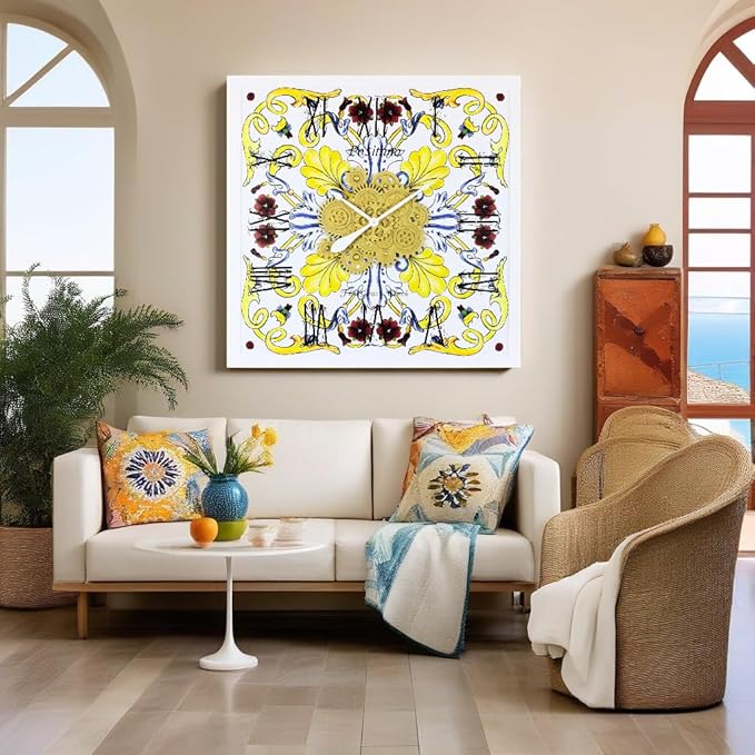 The Gears Clock Wall Clock Italy Collection with Moving Gears (Positano, 36 inch Square)-Ruum Studio Home