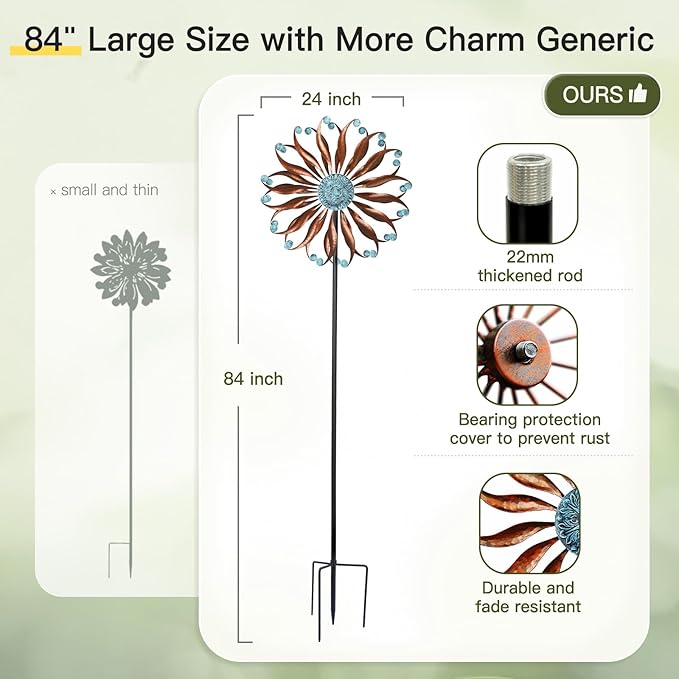 Wind Spinners Outdoor Metal Large with Stake- 84'' Wind Spinners for Yard and Garden - Windmill for Yard - Ideal Gift Metal Yard Art for Family, Friends, Garden Lovers (Willow Leaf)-Ruum Studio Home