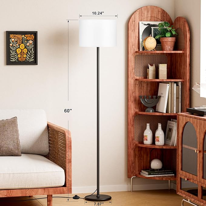 Ambimall Floor Lamp for Living Room with Smart Light Bulb, RGB + Stepless Dimmable Colors Temperature & Brightness(White Shade & Black Pole)-Ruum Studio Home