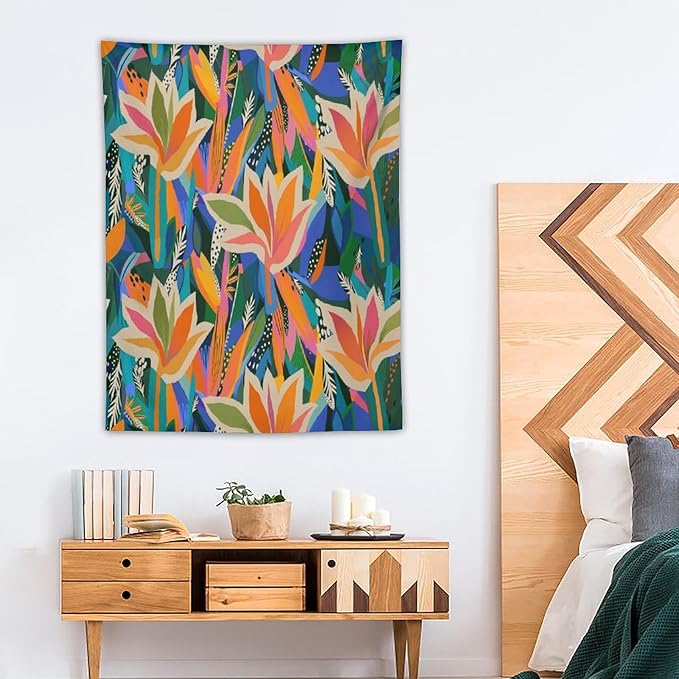 ICMOLYYENLO Boho Green Leaves Tapestry, Mid Century Abstract Tropical Palm Leaves Modern Minimalist Geometric Wall Hanging, Neutral Home Decor Art for Living Room Bedroom Dorm 40x60 Inch-Ruum Studio Home
