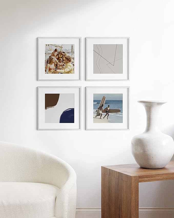 HAUS AND HUES 16x16 Square Picture Frames Set of 25 - Oak Wood Frames with Acrylic Cover, White-Ruum Studio Home