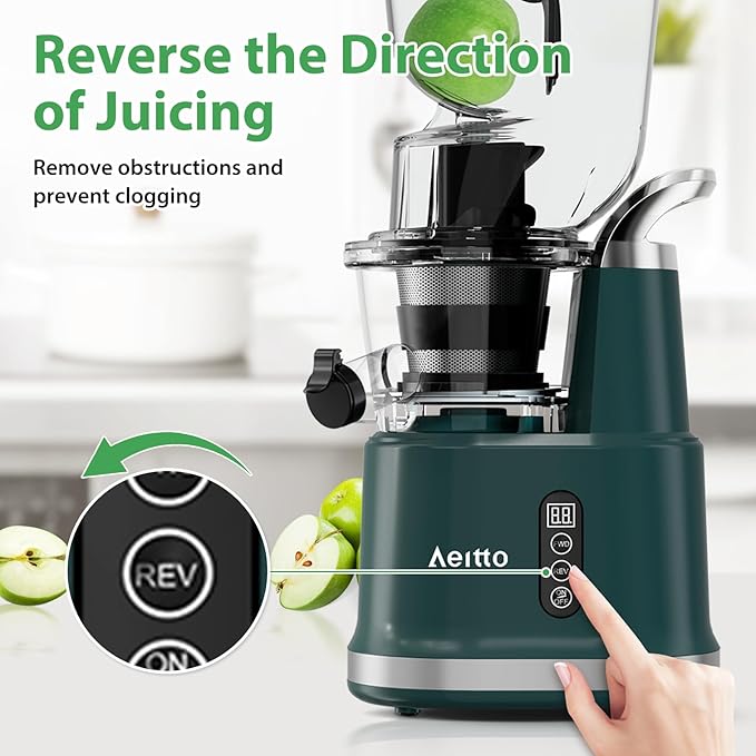 Cold Press Juicer,Aeitto Slow Masticating Juicer with Wide & Dual Feed Chute for Vegetables and Fruits, High Juice Yield, Self Feeding for Juice Extractor, BPA-Free, Dark Green-Ruum Studio Home