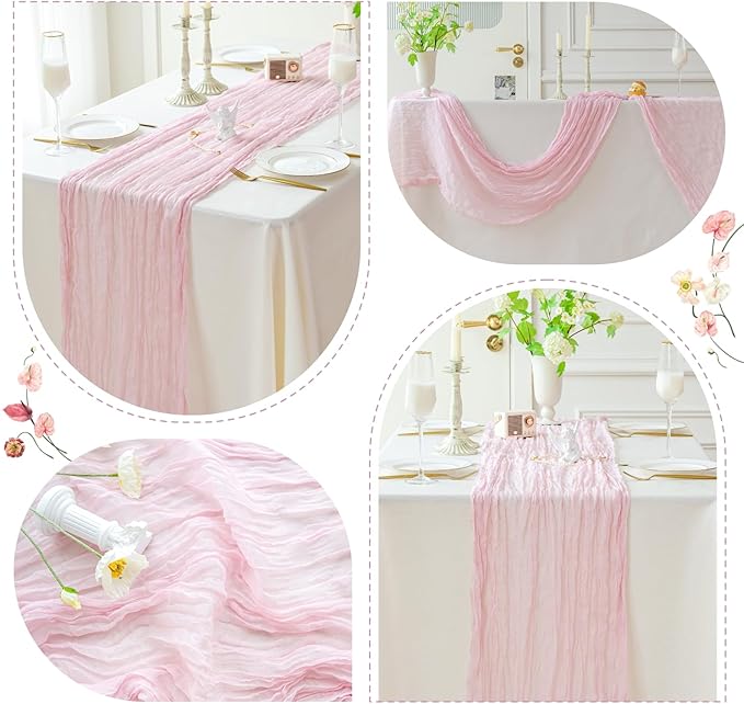Sioloc 1 Pack Light Pink Cheesecloth Table Runner Fall Autumn Decor for 10ft(35" x120" ) Table Cloth for Tea Wedding Birthday Party Baby Bridal Shower Halloween Thanksgiving-Ruum Studio Home