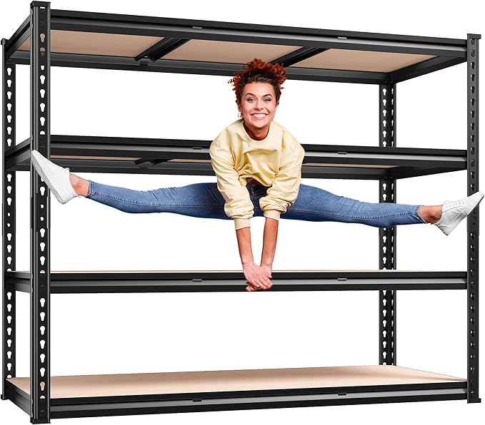 REIBII 48" W Garage Shelving Heavy Duty, 2000LBS Storage Shelves, 4 Tier Adjustable Metal Shelves for Garage Shelving Sturdy Industrial Shelf, Easy Assemble, 48" W x 60" H x 18" D-Ruum Studio Home