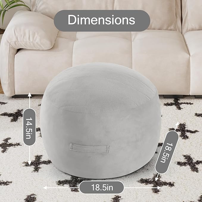 MeMoreCool Round Stuffed Pouf Ottoman Foot Rest, Floor Pouf Foot Stool with Soft Foam Chunk Filling, Small Round Ottoman Footstool Circle Footrest for Living Room, Light Grey-Ruum Studio Home