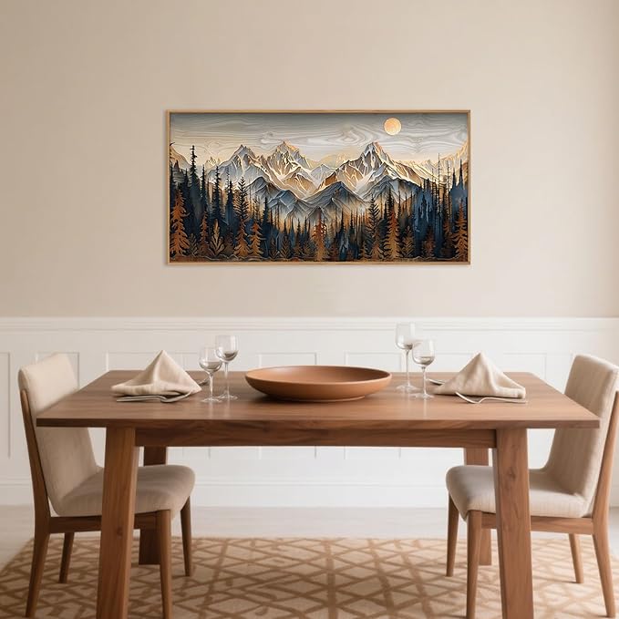 Celestdeco Wood Mountain Framed Canvas Wall Art Set, Pine Trees Wall Painting, Ridge Scenery Wall Decor, Natural Sun Landscape Art Print for Living Room, Bedroom, Dining Room, Office - 20"x40"x1-Ruum Studio Home