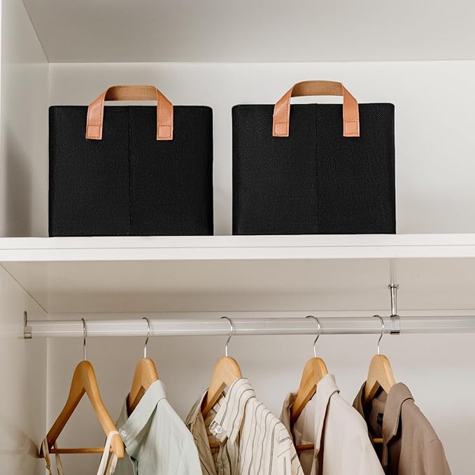 GRANNY SAYS Storage Baskets for Shelves, Closet Organizer Bins, Clothes Storage Bins with Metal Frame, Large Baskets for Organizing and Storage, Collapsible, Black, 2-Pack-Ruum Studio Home