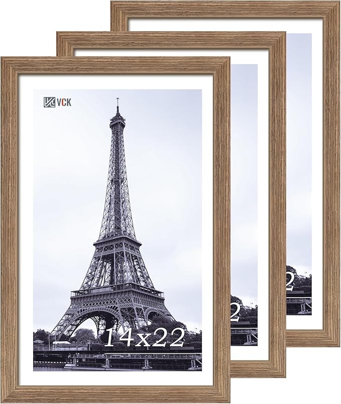 VCK 14x22 Picture Frame 3 Pack - Brown Walnut, Natural Textured Solid Wood Frame, Wall Gallery Frame-Ruum Studio Home