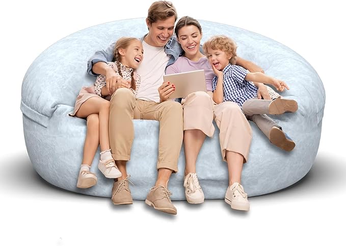 Bean Bag Chair for Adults 6FT,Soft Removable Cover for Teens/Girls Bedroom,Fluffy Giant Round Floor Beanbag Lounger Chairs (No Filler,Light Gray)-Ruum Studio Home