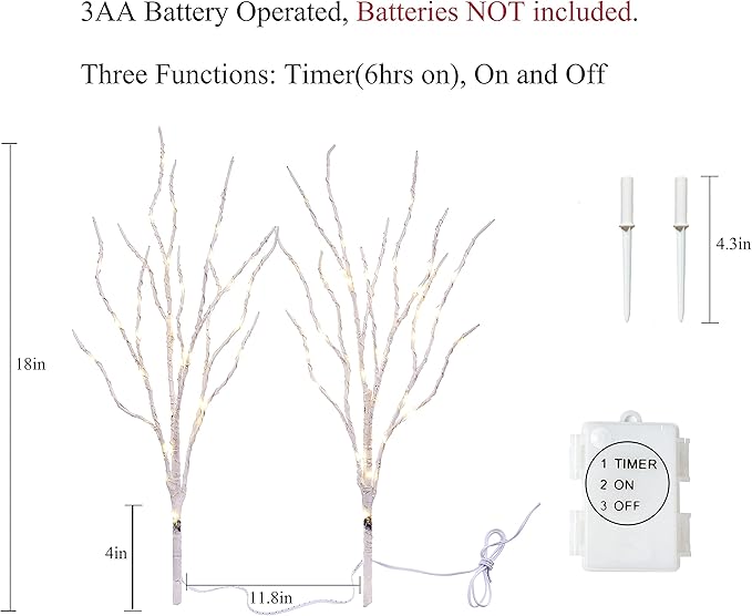 Birchlitland Lighted Birch Branches with Timer Battery Operated 18IN 70L Warm White LED Fairy Lights, Artificial Decorative Branch Lights for Home and Holiday Decoration Indoor Outdoor-Ruum Studio Home