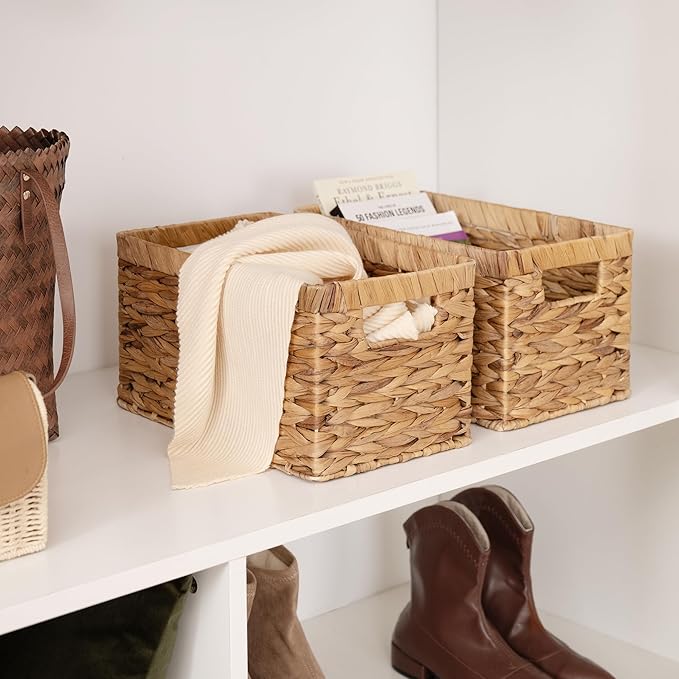 StorageWorks Wicker Basket, Baskets for Organizing, Storage Basket with Built-in Handles, Water Hyacinth Shelves (Medium 2-Pack, Natural Hyacinth)-Ruum Studio Home