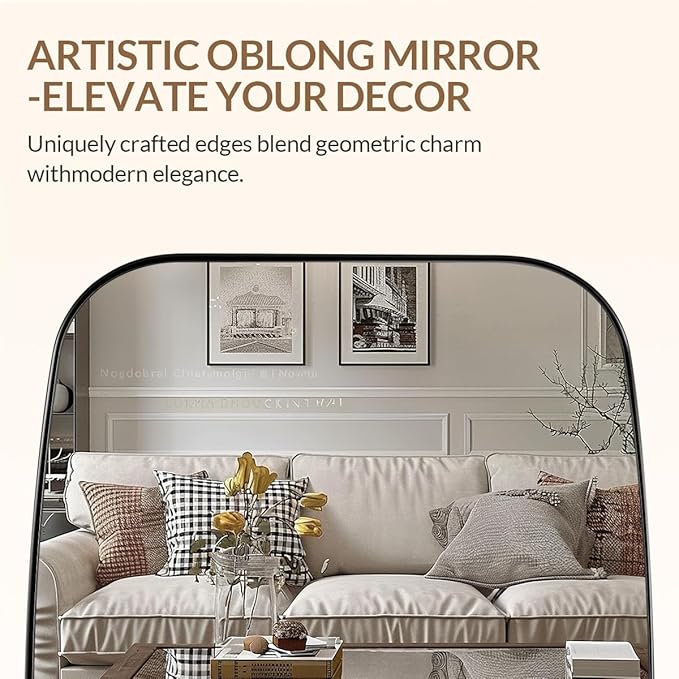 ANDY STAR Brushed Nickel Bathroom Mirror, 30x40” Oblong Mirror with Stainless Steel Metal Frame, Silver Oval Vanity Mirror for Over Sink, Modern Anti Rust Wall Mounted-Ruum Studio Home