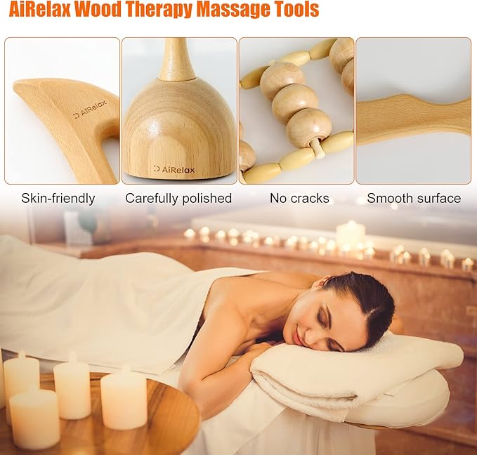 AiRelax 6 in 1 Wood Therapy Massage Tools,Lymphatic Drainage Massager Maderoterapia Kit Colombiana for Body Shaping,Body Sculpting Massage kit Tools-Ruum Studio Home
