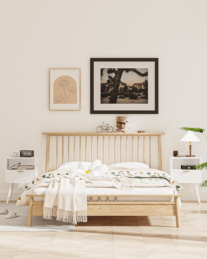 Nightstand,Modern Bedside Table with Storage Drawer and Open Wood Shelf, Accent Night Stand with Solid Wood Legs for Living Room, Bedroom and Small Spaces,Easy Assembly (White)-Ruum Studio Home